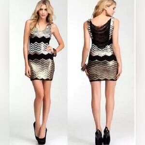 Bebe Sequined Mini Bodycon Dress in Gold/Bronze/Black Size Small